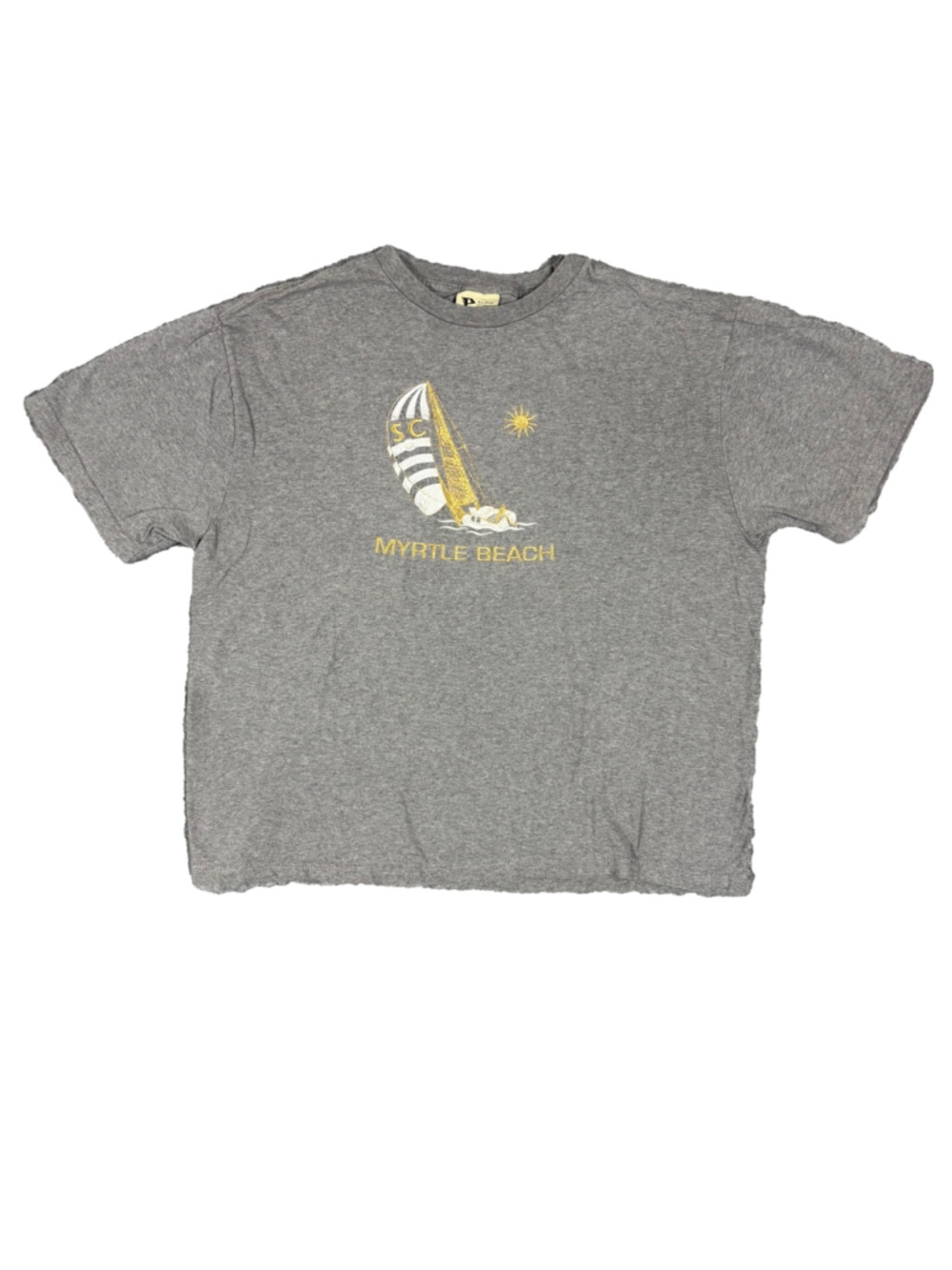 Vintage XL Myrtle Beach SC Embroidered Sailboat Paradise USA Gray T Shirt